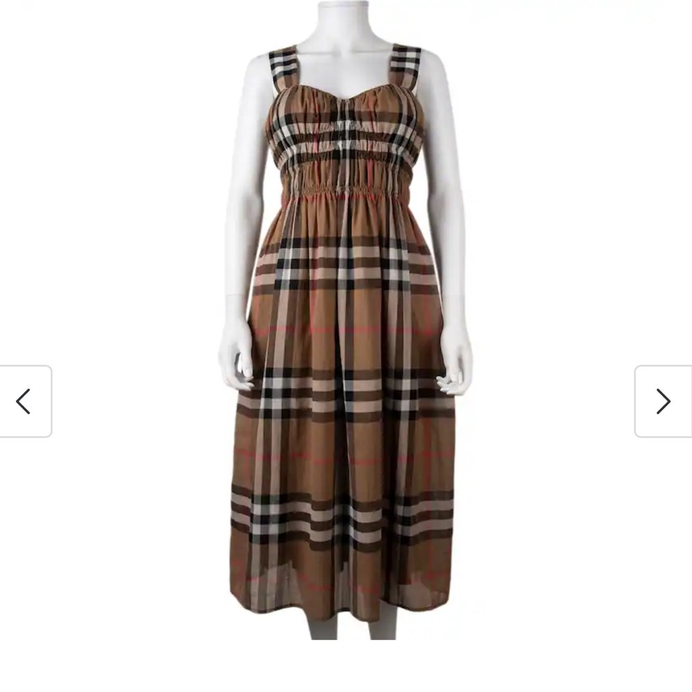 Burberry Delilah Check Taupe Brown Plaid Midi Dress size 8 NWT